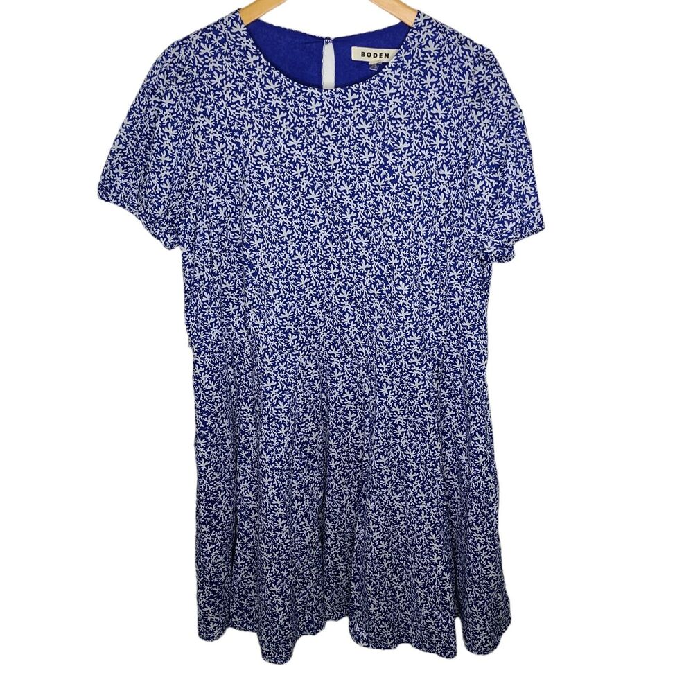 Boden Dress Womens‎ SZ 14R US/18R UK Blue Foliage Full Skirted Shift Dress